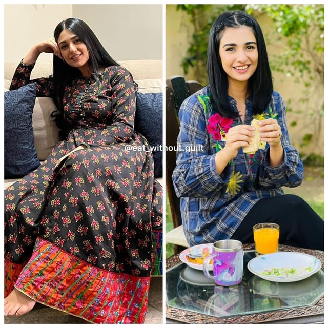 Sarah Khan, before and after her plan