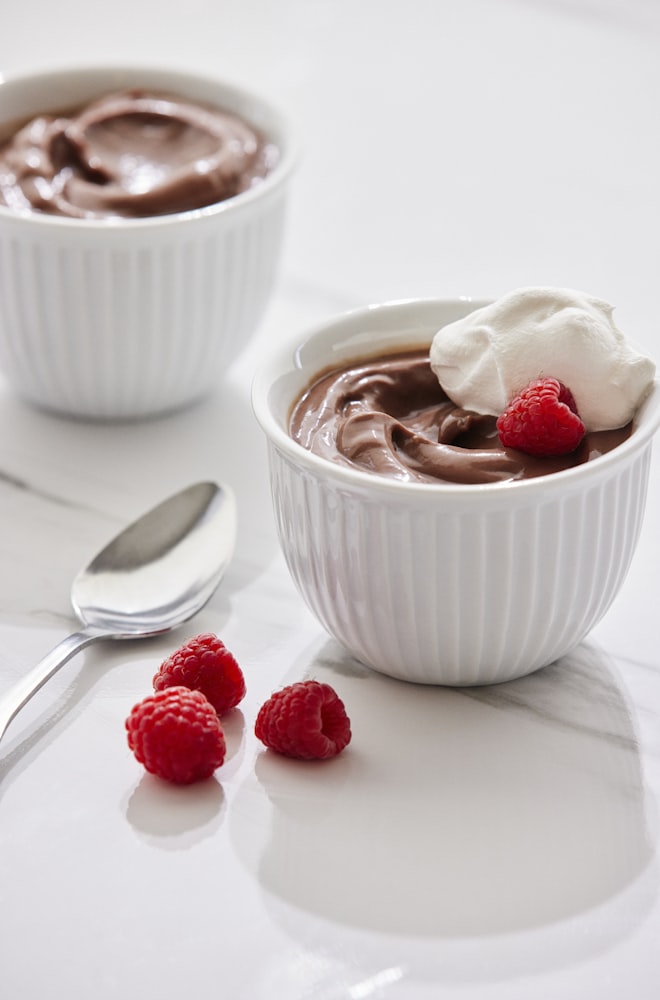 Zero sugar dark chocolate mousse in a glass