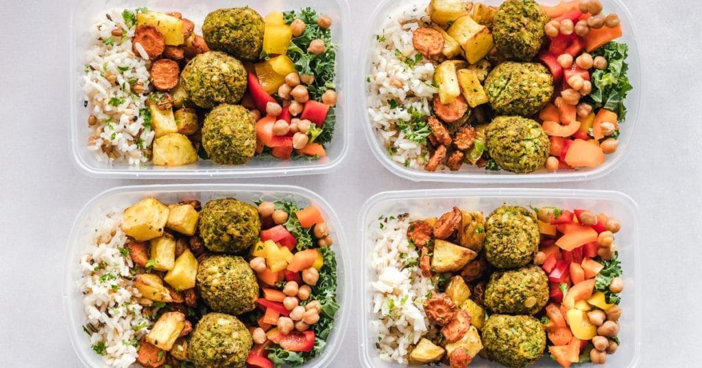Healthy meal prep in portioned containers