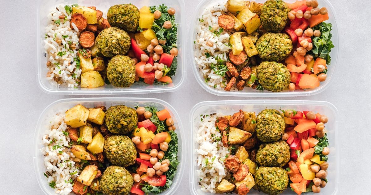 Healthy meal prep in portioned containers